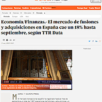 Economa/Finanzas.- El mercado de fusiones y adquisiciones en Espaa cae un 18% hasta septiembre, segn TTR Data
